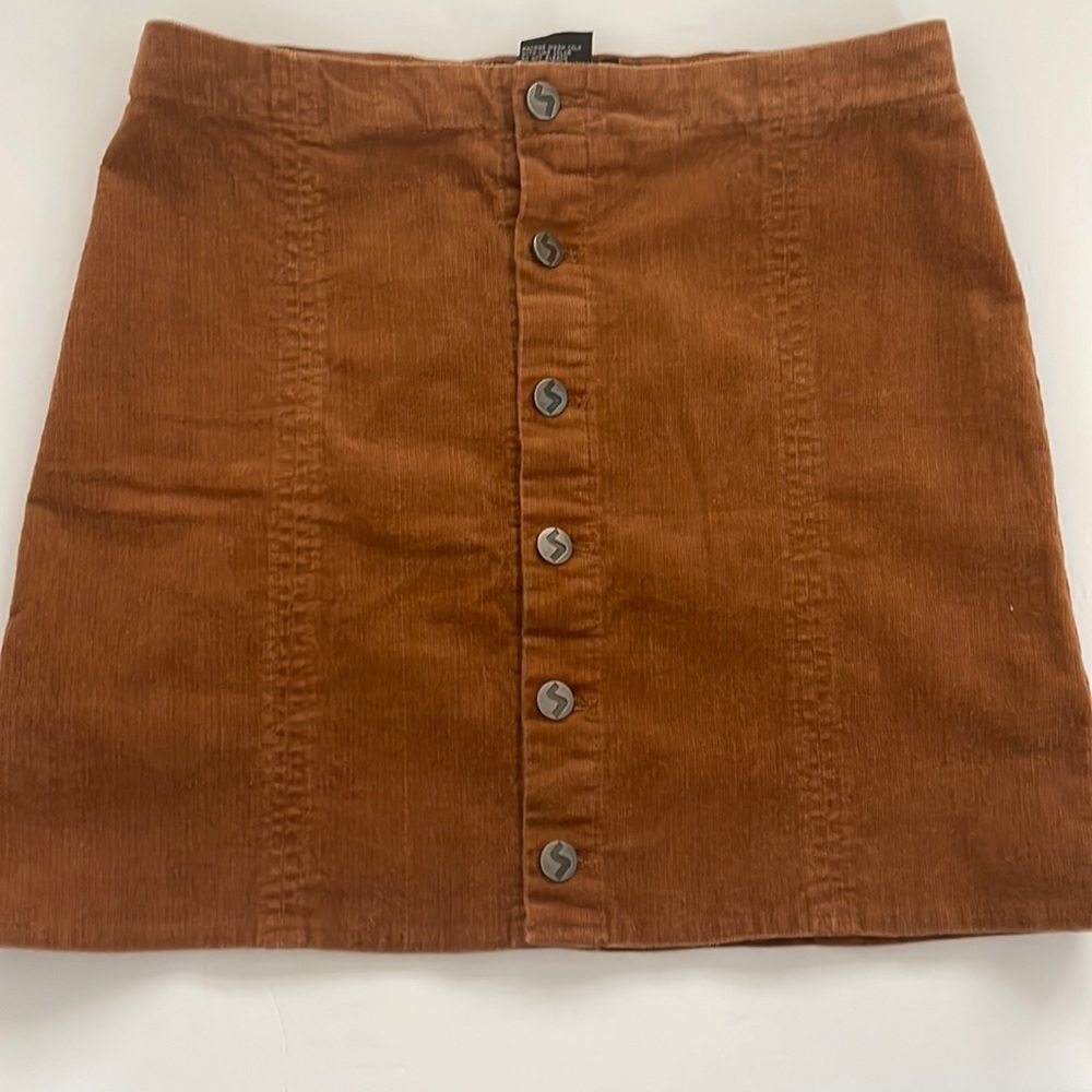 Juniors bark brown corduroy button up short skirt